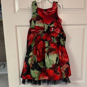 Elegant Floral Kids Dress with Red and Green Accents